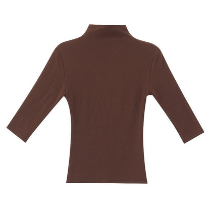 QIUQIU_STUDIO_Solid_Mock_Neck_Slim_Fit_Elastic_Cuff_Women&
