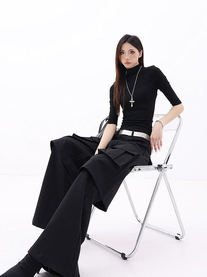 QIUQIU STUDIO Solid Mock Neck Slim Fit Elastic Cuff Women&