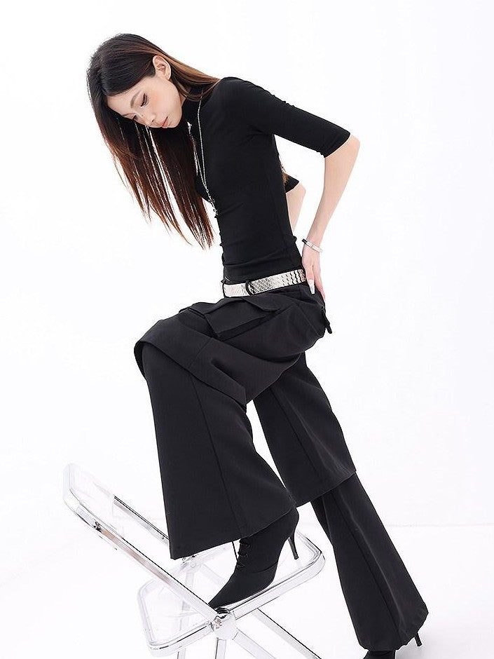 QIUQIU STUDIO Solid Mock Neck Slim Fit Elastic Cuff Women&