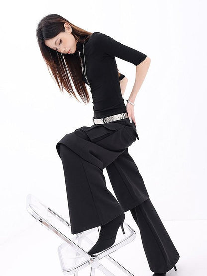 QIUQIU STUDIO Solid Mock Neck Slim Fit Elastic Cuff Women&