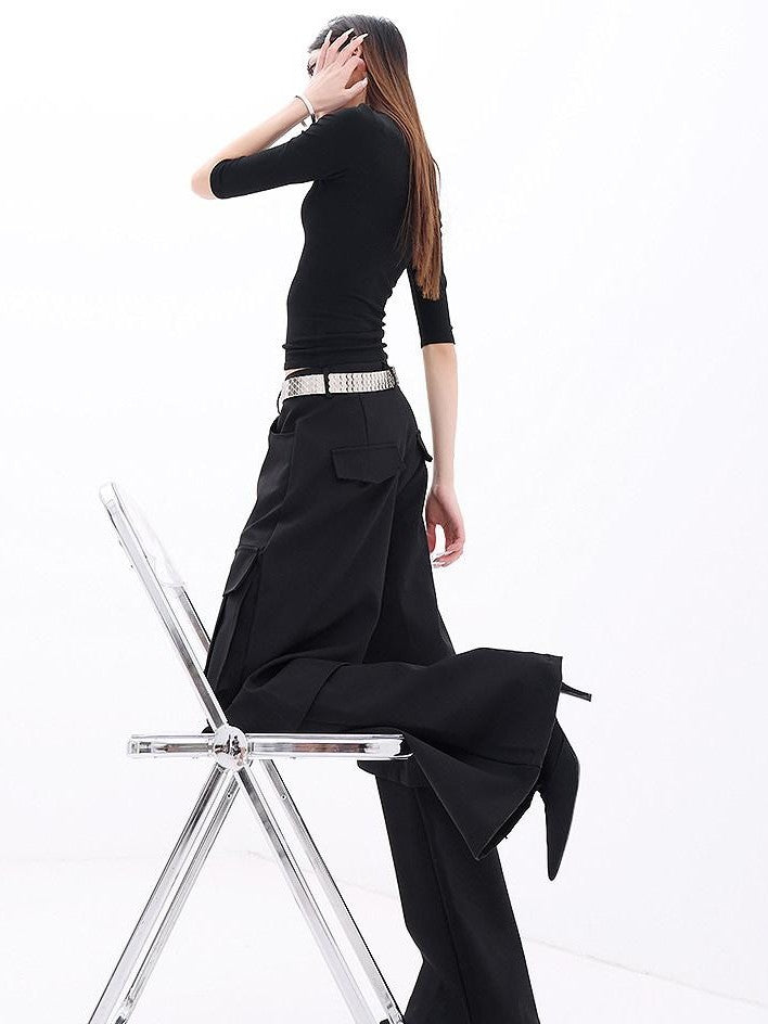 QIUQIU STUDIO Solid Mock Neck Slim Fit Elastic Cuff Women&