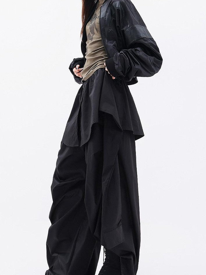 QIUQIU STUDIO Solid Patchwork Layered Faux Two Piece Cargo Women&