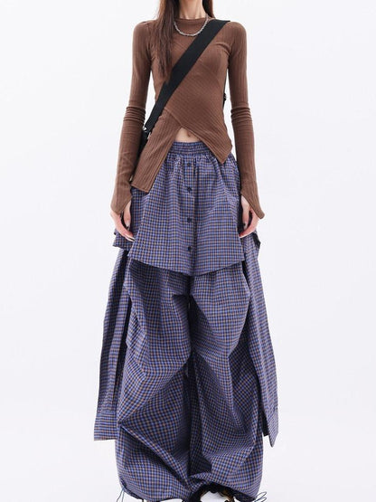 QIUQIU STUDIO Solid Patchwork Layered Faux Two Piece Cargo Women&