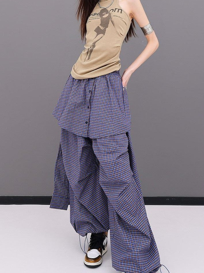 QIUQIU STUDIO Solid Patchwork Layered Faux Two Piece Cargo Women&