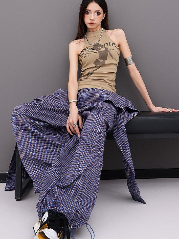 QIUQIU STUDIO Solid Patchwork Layered Faux Two Piece Cargo Women&