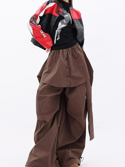 QIUQIU STUDIO Solid Patchwork Layered Faux Two Piece Cargo Women&