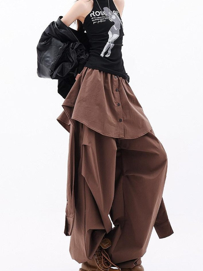 QIUQIU STUDIO Solid Patchwork Layered Faux Two Piece Cargo Women&