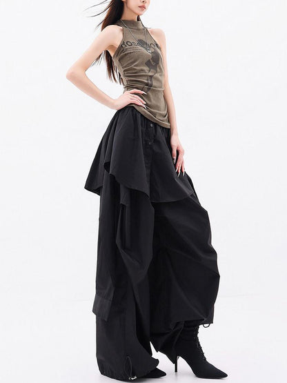 QIUQIU STUDIO Solid Patchwork Layered Faux Two Piece Cargo Women&