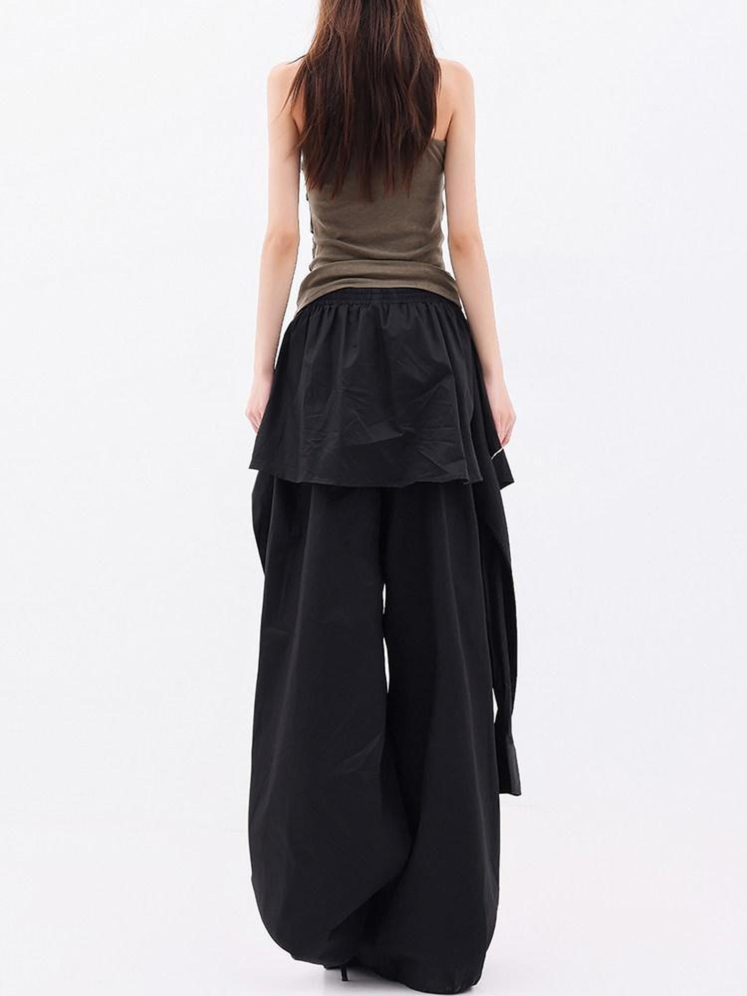 QIUQIU STUDIO Solid Patchwork Layered Faux Two Piece Cargo Women&