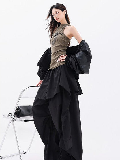 QIUQIU STUDIO Solid Patchwork Layered Faux Two Piece Cargo Women&