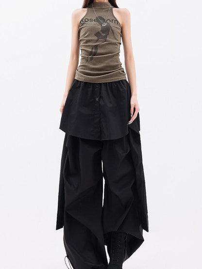 QIUQIU STUDIO Solid Patchwork Layered Faux Two Piece Cargo Women&