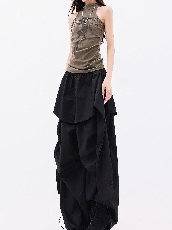 QIUQIU STUDIO Solid Patchwork Layered Faux Two Piece Cargo Women&