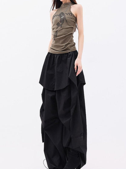 QIUQIU STUDIO Solid Patchwork Layered Faux Two Piece Cargo Women&