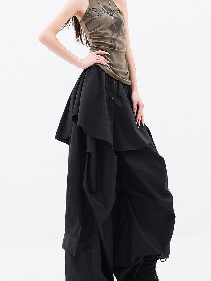 QIUQIU STUDIO Solid Patchwork Layered Faux Two Piece Cargo Women&