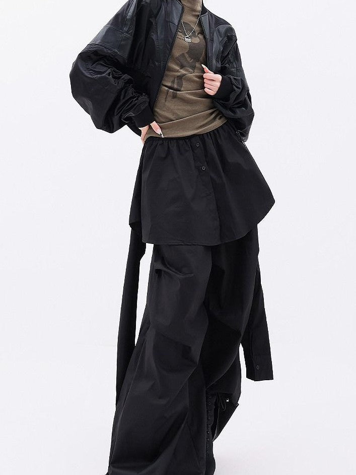 QIUQIU STUDIO Solid Patchwork Layered Faux Two Piece Cargo Women&