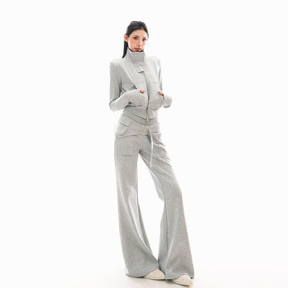 QIUQIU_STUDIO_Solid_Stand_Collar_Slim_Fit_Cropped_Zip_Up_Women&