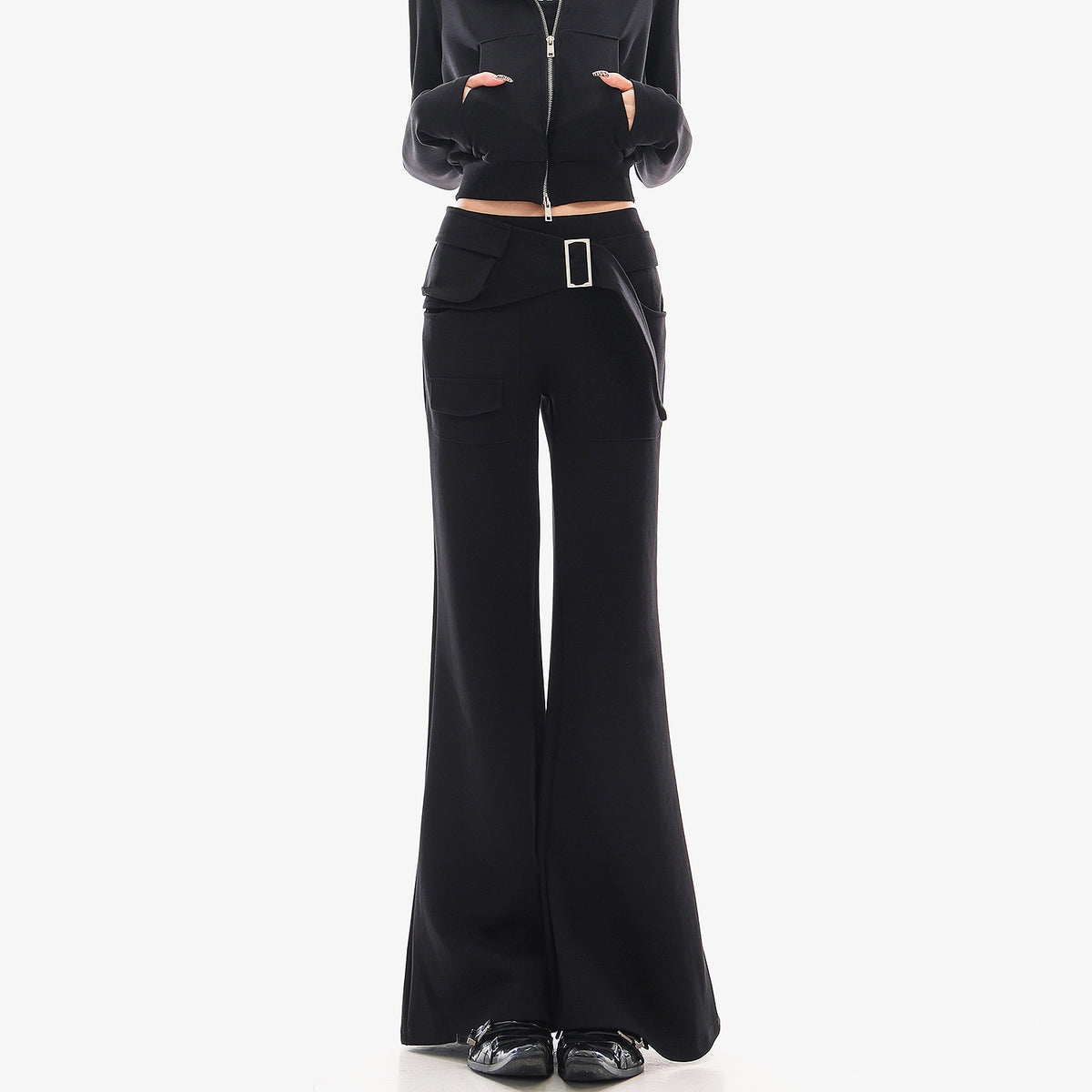 QIUQIU_STUDIO_Solid_Stand_Collar_Slim_Fit_Cropped_Zip_Up_Women&