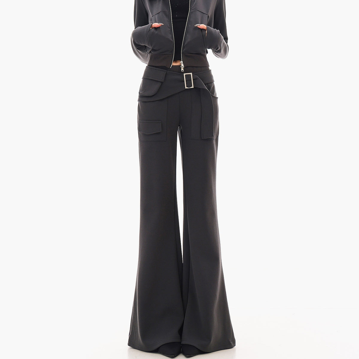 QIUQIU_STUDIO_Solid_Stand_Collar_Slim_Fit_Cropped_Zip_Up_Women&