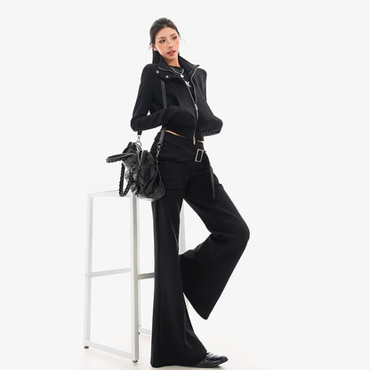 QIUQIU_STUDIO_Solid_Stand_Collar_Slim_Fit_Cropped_Zip_Up_Women&