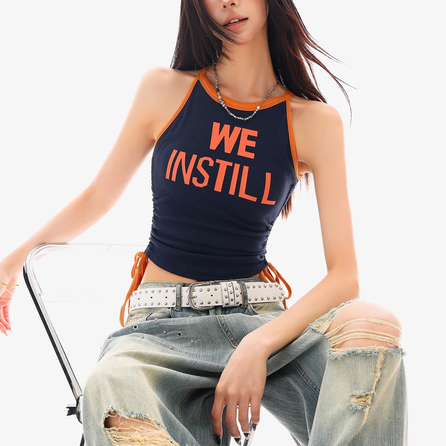 QIUQIU_STUDIO_Spaghetti_Strap_Drawstring_Waist_Slim_Fit_Women&