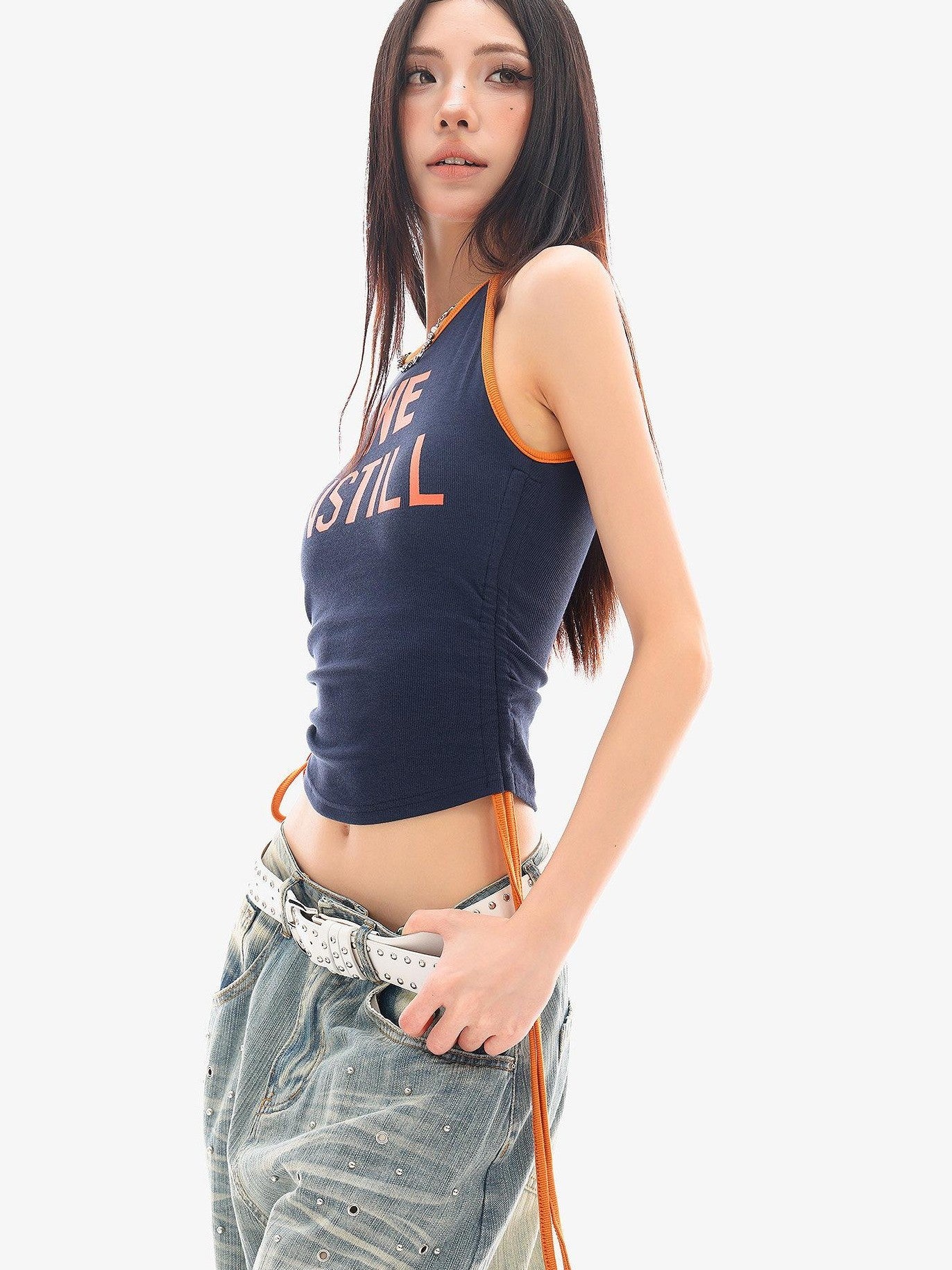 QIUQIU STUDIO Spaghetti Strap Drawstring Waist Slim Fit Women&