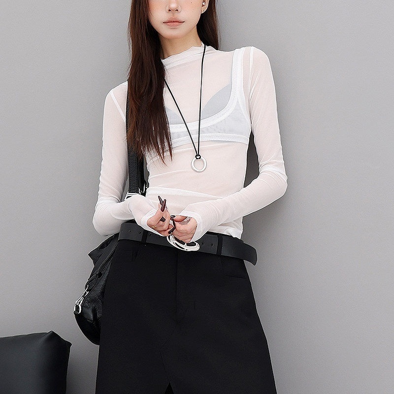 QIUQIU_STUDIO_Spliced_Mock_Neck_Slim_Fit_Two_Piece_Women&