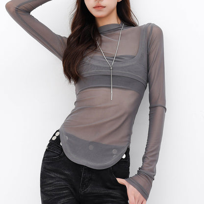 QIUQIU_STUDIO_Spliced_Mock_Neck_Slim_Fit_Two_Piece_Women&