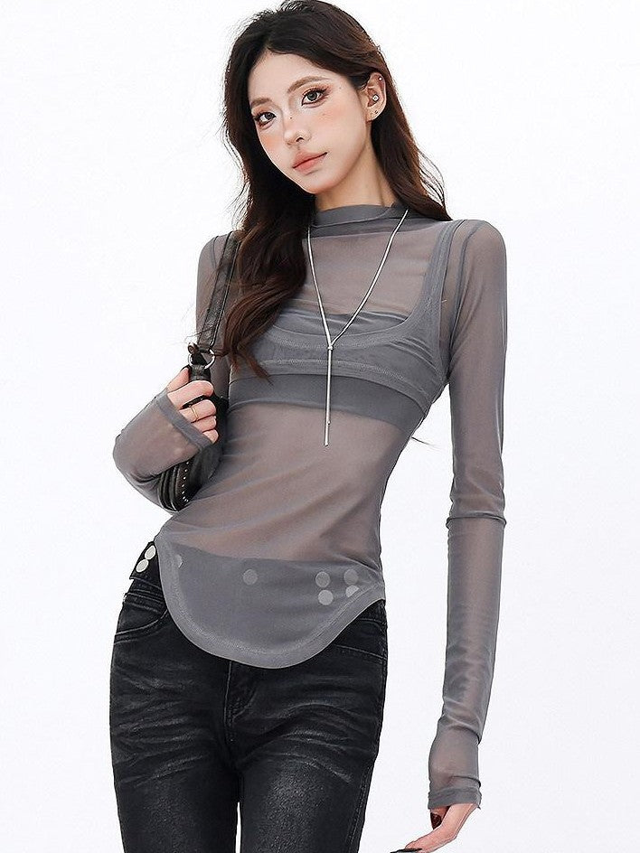 QIUQIU STUDIO Spliced Mock Neck Slim Fit Two Piece Women&
