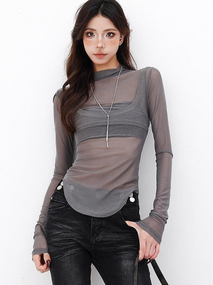 QIUQIU STUDIO Spliced Mock Neck Slim Fit Two Piece Women&