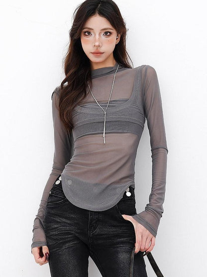 QIUQIU STUDIO Spliced Mock Neck Slim Fit Two Piece Women&