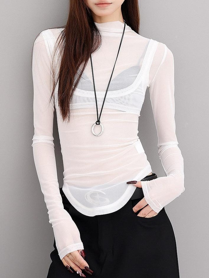 QIUQIU STUDIO Spliced Mock Neck Slim Fit Two Piece Women&