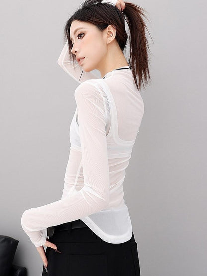 QIUQIU STUDIO Spliced Mock Neck Slim Fit Two Piece Women&