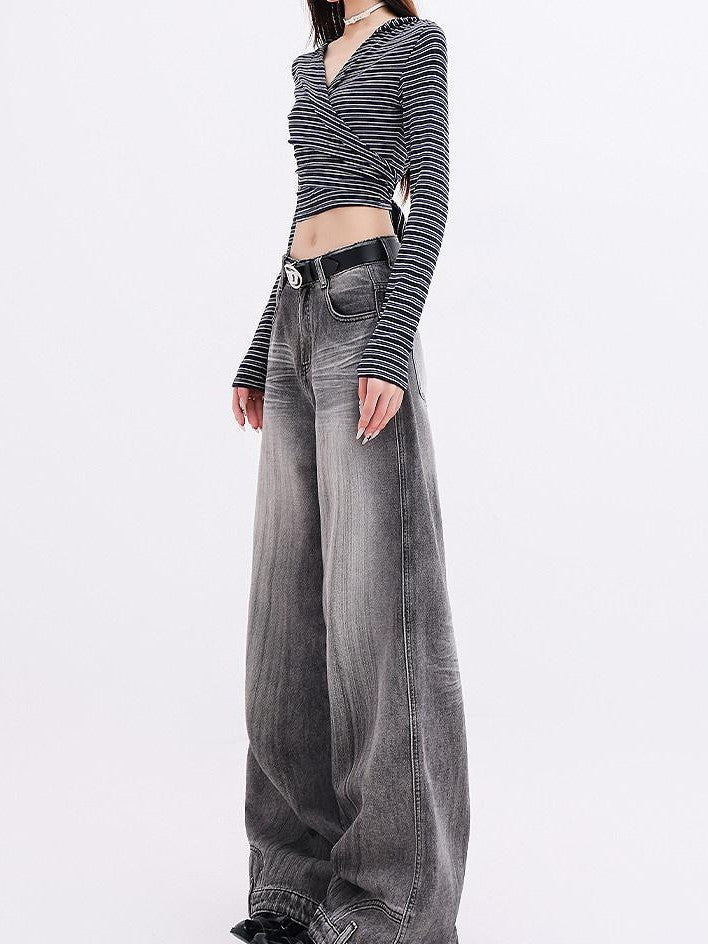 QIUQIU STUDIO Stonewashed Distressed Inverted Seam Women&