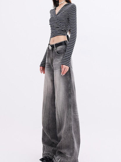 QIUQIU STUDIO Stonewashed Distressed Inverted Seam Women&