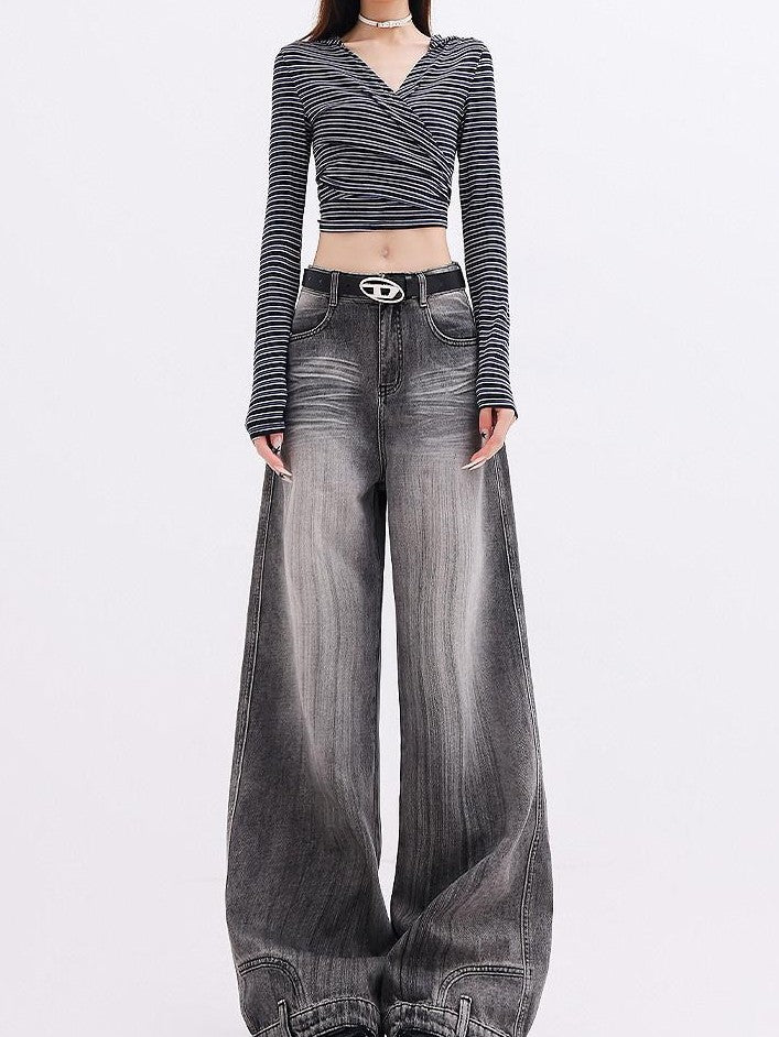 QIUQIU STUDIO Stonewashed Distressed Inverted Seam Women&