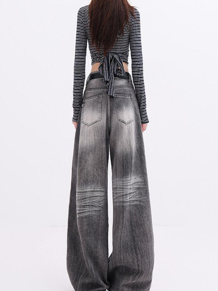 QIUQIU STUDIO Stonewashed Distressed Inverted Seam Women&