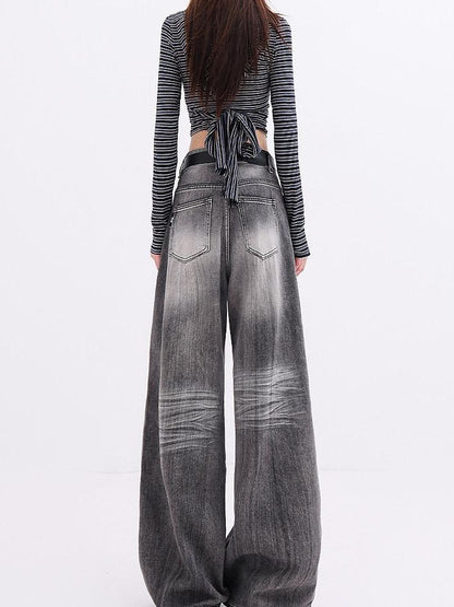 QIUQIU STUDIO Stonewashed Distressed Inverted Seam Women&