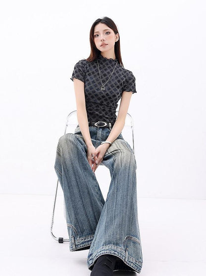 QIUQIU STUDIO Stonewashed Distressed Inverted Seam Women&