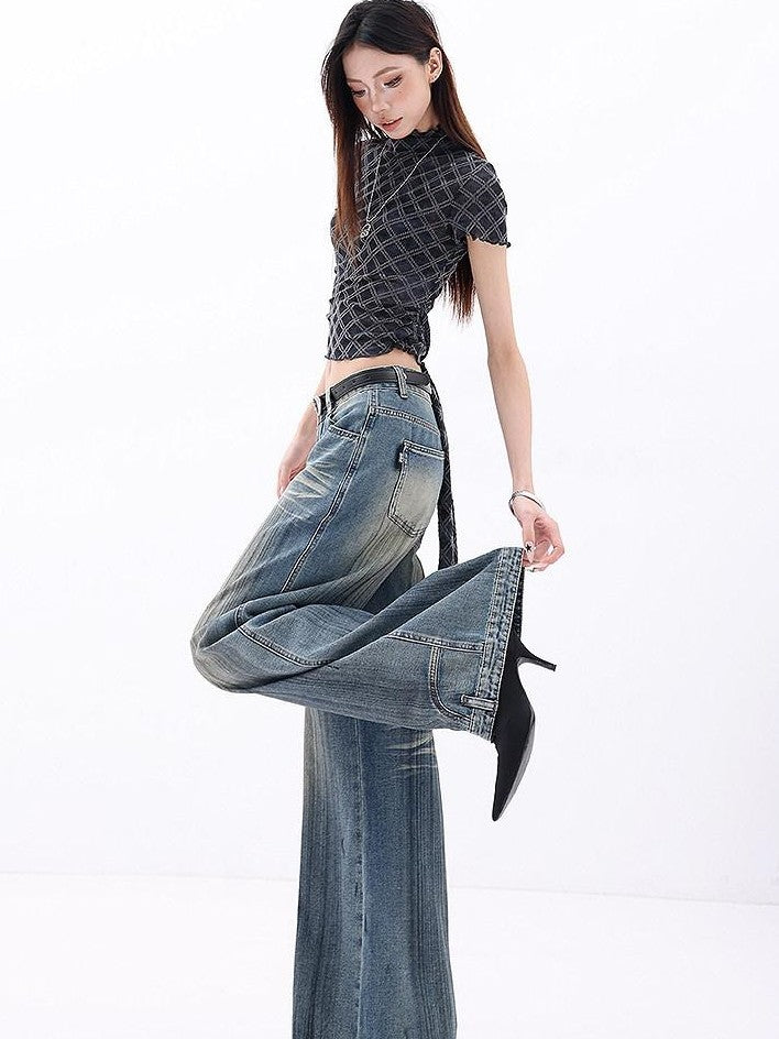 QIUQIU STUDIO Stonewashed Distressed Inverted Seam Women&
