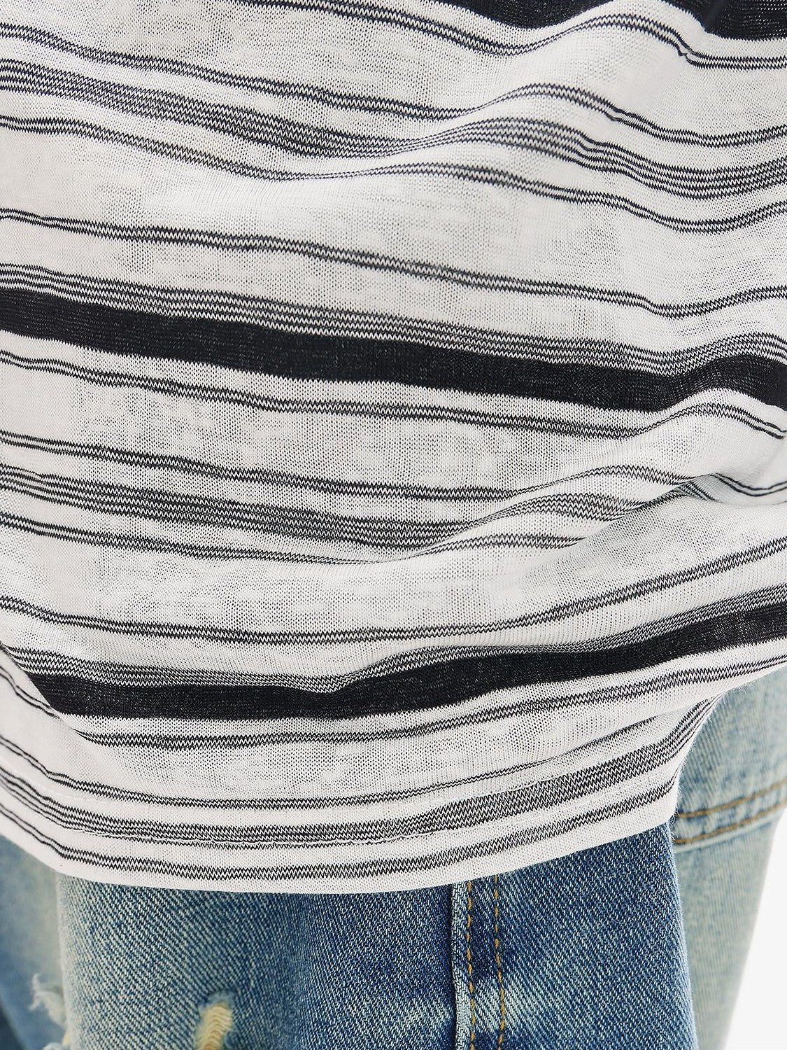 QIUQIU STUDIO Striped Lettering Print Asymmetric Shoulder Loose Women&