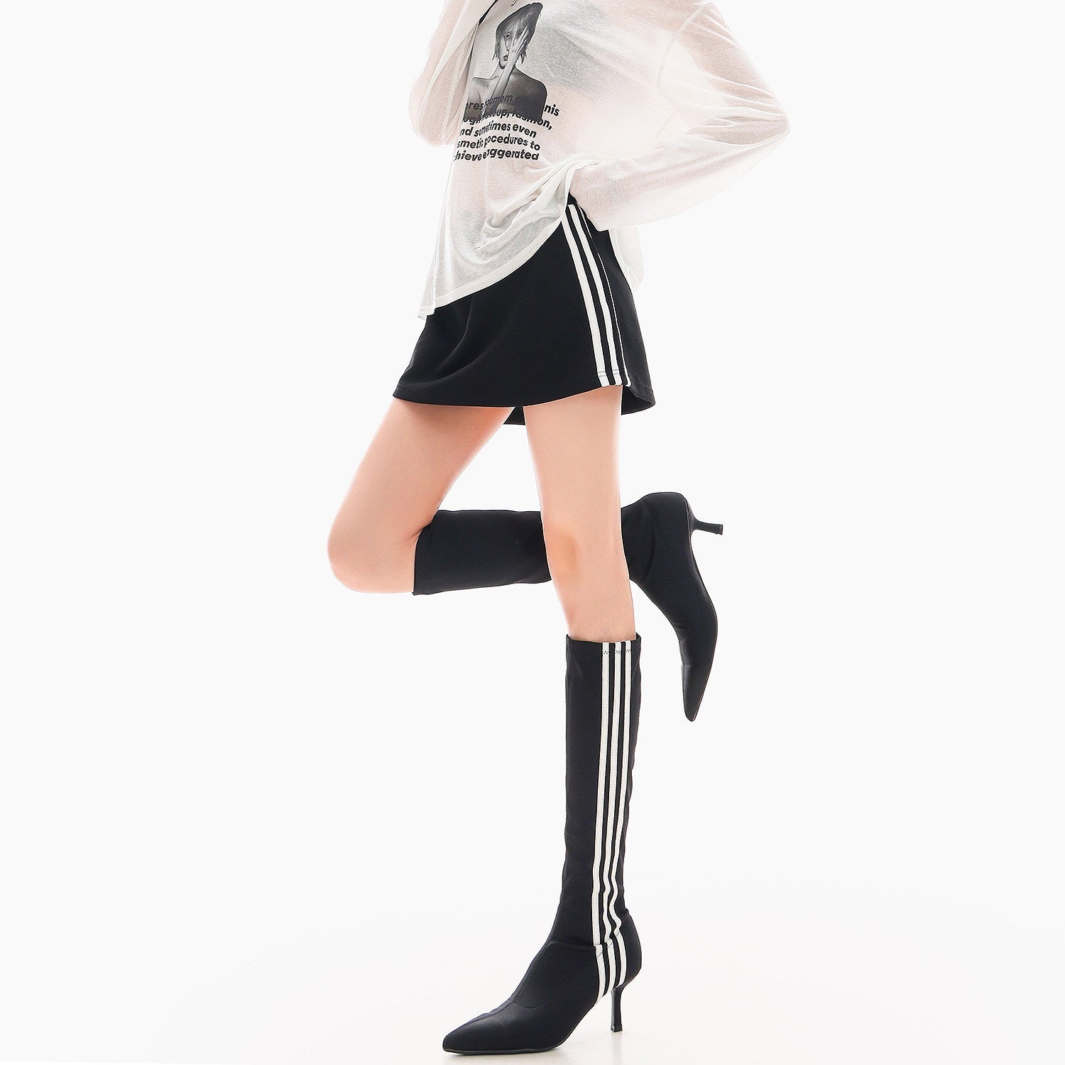 QIUQIU_STUDIO_Striped_Patchwork_A_Line_Mid_Waist_Women&