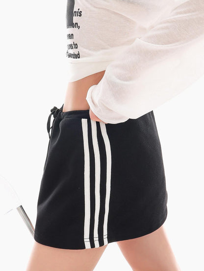 QIUQIU STUDIO Striped Patchwork A Line Mid Waist Women&