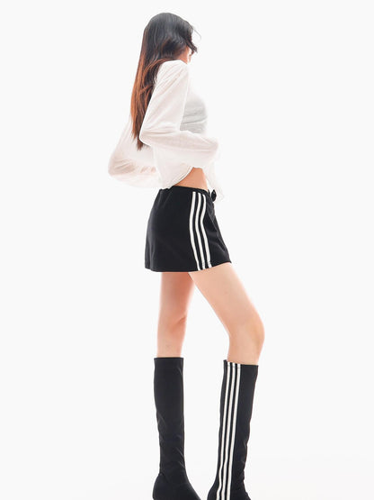 QIUQIU STUDIO Striped Patchwork A Line Mid Waist Women&