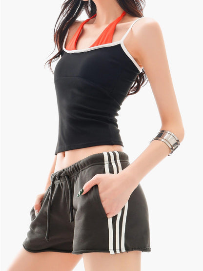 QIUQIU STUDIO Striped Rolled Hem Elastic Waist Pockets Women&