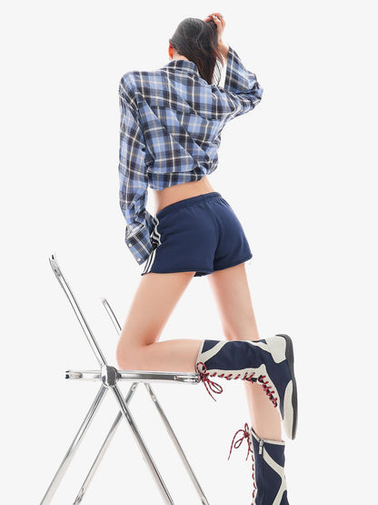 QIUQIU STUDIO Striped Rolled Hem Elastic Waist Pockets Women&