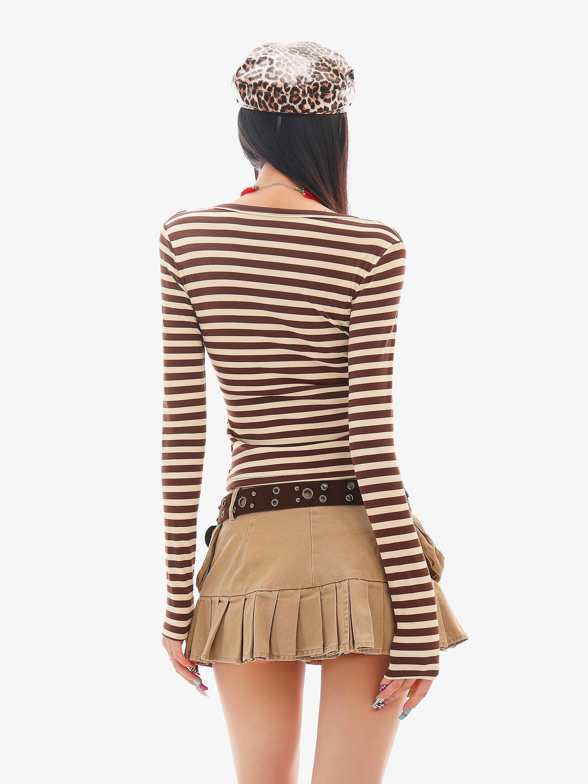 QIUQIU STUDIO Striped V-neck Slim Fit Cropped Women&