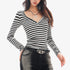 QIUQIU_STUDIO_Striped_V-neck_Slim_Fit_Women&