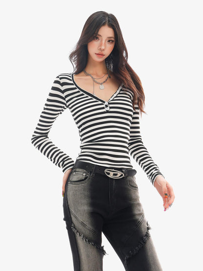 QIUQIU STUDIO Striped V-neck Slim Fit Women&