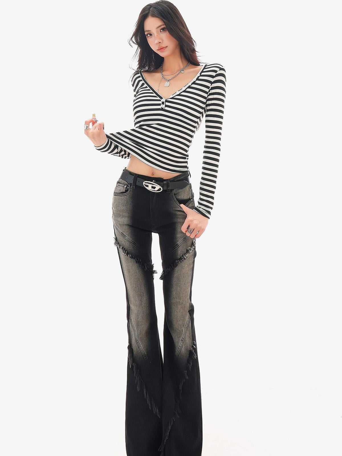 QIUQIU STUDIO Striped V-neck Slim Fit Women&