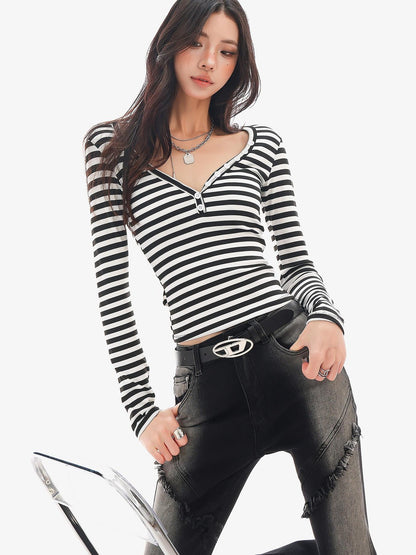 QIUQIU STUDIO Striped V-neck Slim Fit Women&